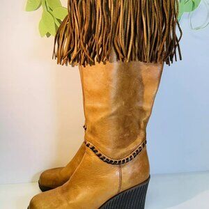 Paola Freni Brown Leather Boots Size 38/ USA Size 7.5 Made In Romania